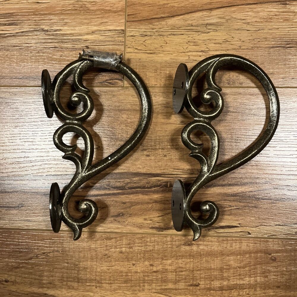 Ornate Solid Metal Brass Scroll Shelf Brackets  Wall Hooks Plant Hangers 7”